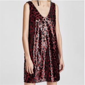 NWT Zara Black and Red Animal Printed Sequin Dress Size Medium